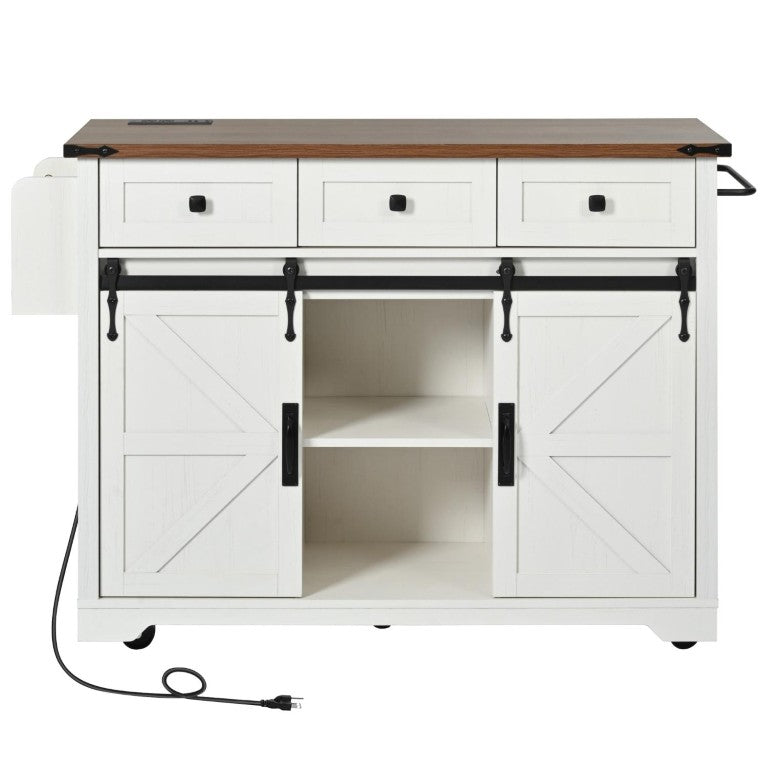 HomeRoots I Need to Create a Common Title for a 54-inch Rolling Kitchen Cart with Usb Charging, Flat Door Wood Storage Cabinet. Brown / White 755918