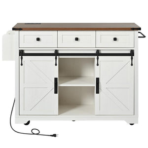 HomeRoots I Need to Create a Common Title for a 54-inch Rolling Kitchen Cart with Usb Charging, Flat Door Wood Storage Cabinet. Brown / White 755918