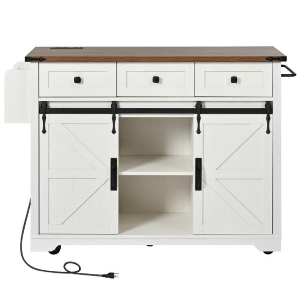 HomeRoots I Need to Create a Common Title for a 54-inch Rolling Kitchen Cart with Usb Charging, Flat Door Wood Storage Cabinet. Brown / White 755918