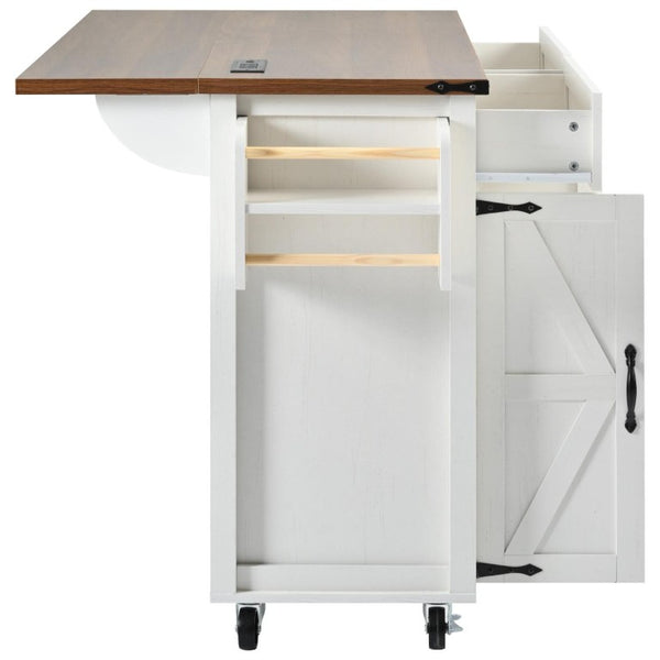 54 Inch Rolling Kitchen Cart with Flat Panel Doors Built-in Usb Port and Locking Wheels
