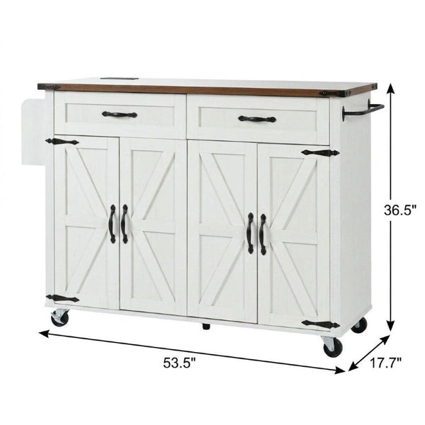 54 Inch Rolling Kitchen Cart with Flat Panel Doors Built-in Usb Port and Locking Wheels