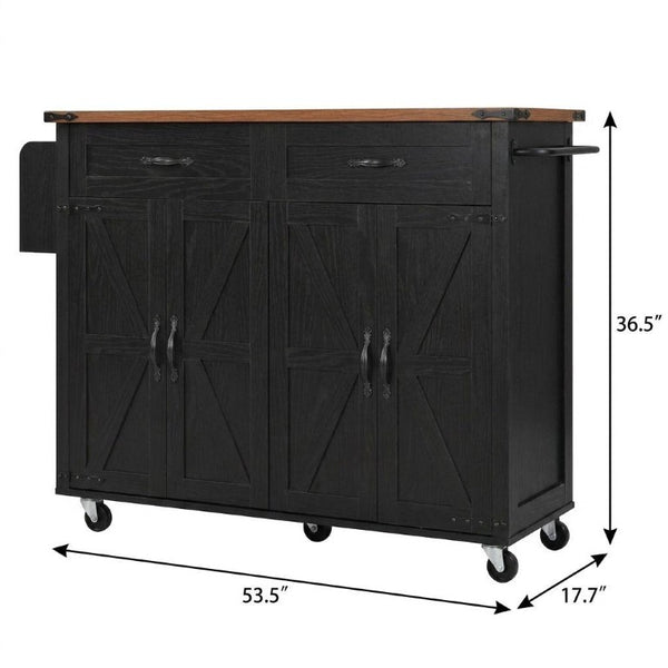 54 Inch Rolling Kitchen Cart with Flat Panel Doors Built-in Usb Port and Locking Wheels
