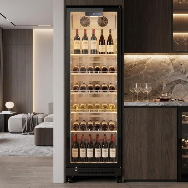 HomeRoots 75 Inch Glass Door Beverage Cooler Single Zone Freestanding Bar Mini Refrigerator 755924