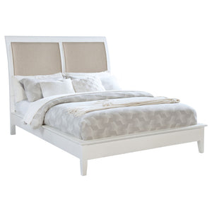 English Elm Talia Linen Upholstered Queen Bed with Rattan Accents for Coastal Bedroom Style B062S01418