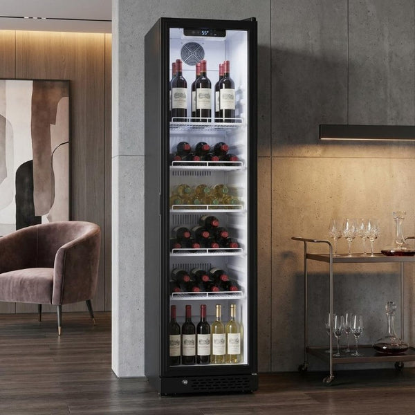 75 Inch Glass Door Beverage Cooler with Sleek Metal Frame Single Zone Storage