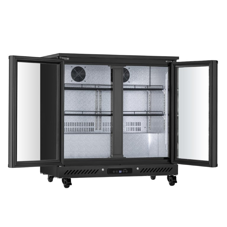 HomeRoots 35 Inch Glass Door Beverage Cooler Single Zone Metal Frame Bar Refrigerator 755926
