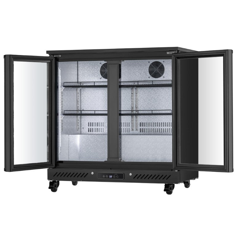 HomeRoots 35 Inch Glass Door Beverage Cooler Single Zone Metal Frame Bar Refrigerator 755926