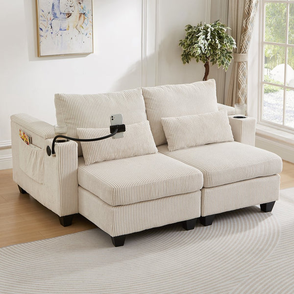 English Elm Convertible Chaise Lounge Sofa Bed With Usb Ports, Cup Holders & Storage – Modern Comfort In Beige N719S002020A