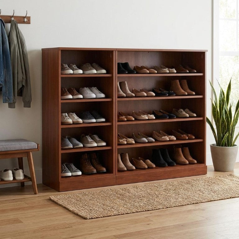 HomeRoots Coffee Solid Wood Entryway Shoe Cabinet with Ample Storage for an Organized Home 755948