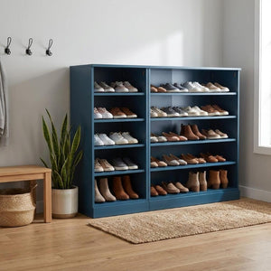 Teal Solid Wood Shoe Storage Cabinet Entryway Organizer with Spacious Shelving