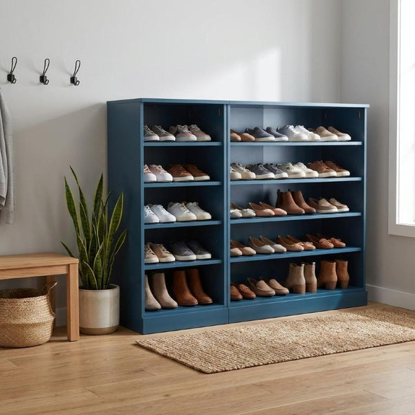Teal Solid Wood Shoe Storage Cabinet Entryway Organizer with Spacious Shelving