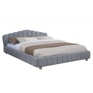 English Elm Light Velvet Upholstered Queen Platform Bed in Blue or Cream, Plush Modern Low-Profile Frame, Elegant Design B011S01853