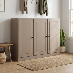 Beige Solid Wood Shoe Storage Cabinet Entryway Organizer with Clean Modern Appeal