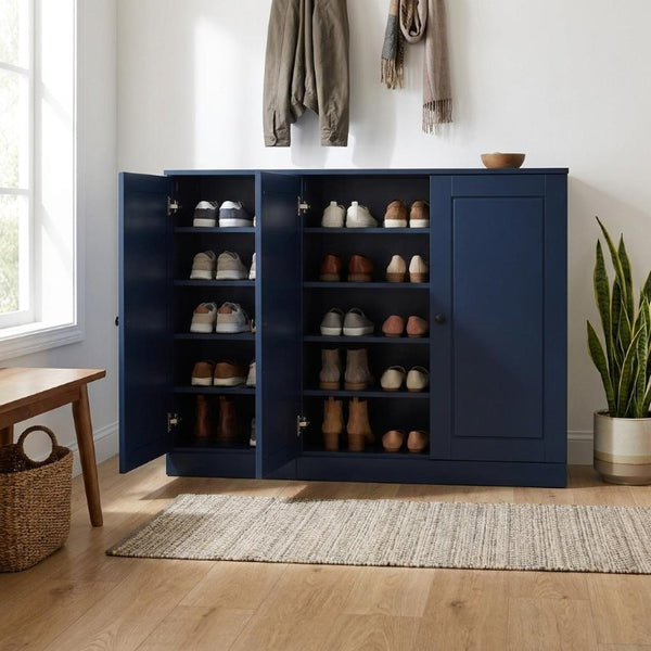 Navy Solid Wood Shoe Storage Cabinet Entryway Organizer with Sleek Modern Design