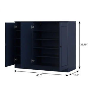 Navy Solid Wood Shoe Storage Cabinet Entryway Organizer with Sleek Modern Design