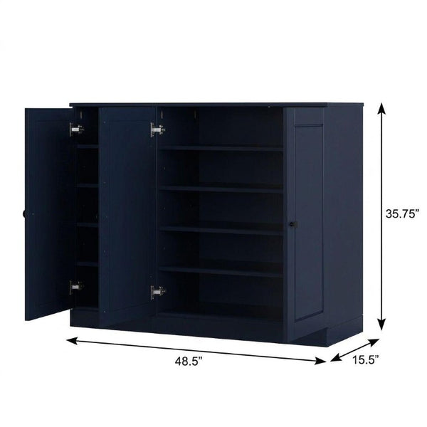 Navy Solid Wood Shoe Storage Cabinet Entryway Organizer with Sleek Modern Design