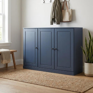 French Blue Solid Wood Shoe Storage Cabinet for Entryway Organizer with Sleek Design