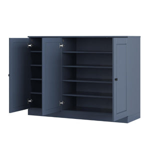 French Blue Solid Wood Shoe Storage Cabinet for Entryway Organizer with Sleek Design