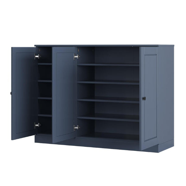 French Blue Solid Wood Shoe Storage Cabinet for Entryway Organizer with Sleek Design