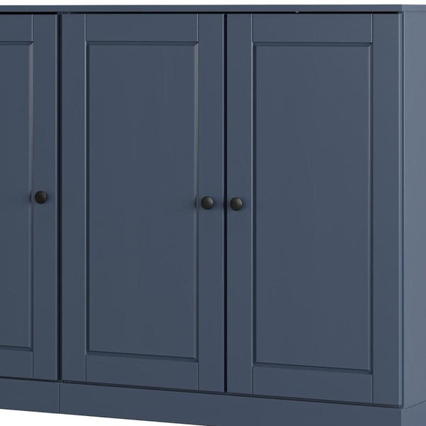 French Blue Solid Wood Shoe Storage Cabinet for Entryway Organizer with Sleek Design