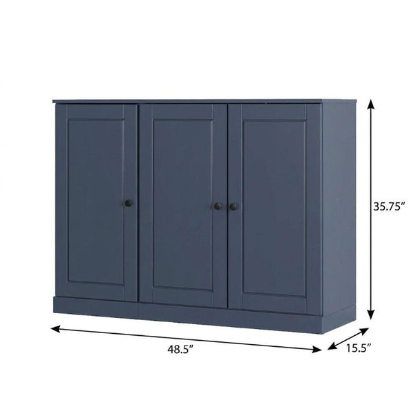 French Blue Solid Wood Shoe Storage Cabinet for Entryway Organizer with Sleek Design