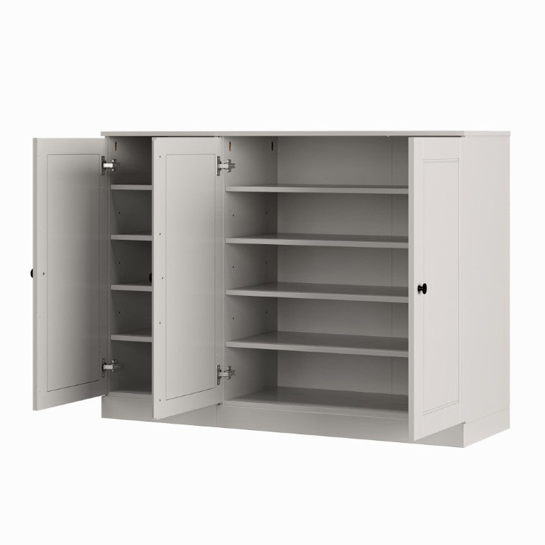 HomeRoots Off White Solid Wood Shoe Cabinet Entryway Organizer with Clean Minimalist Design 755973