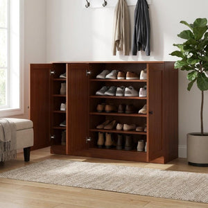 Coffee Solid Wood Entryway Shoe Cabinet with Organized Storage for Tidy Hallways
