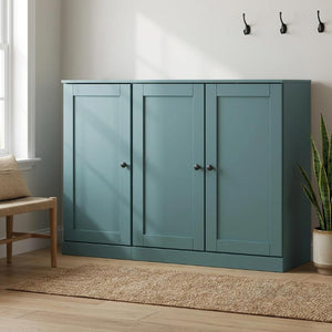 Aqua Solid Wood Shoe Cabinet Entryway Organizer with Ample Storage Space