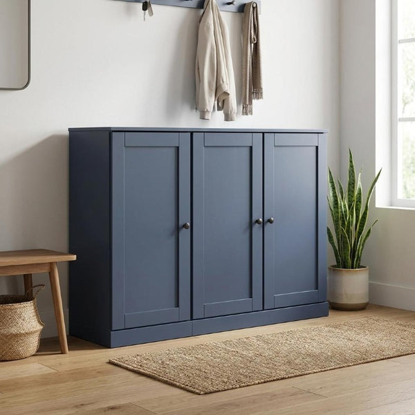 French Solid Wood Shoe Storage Cabinet Entryway Organizer with Elegant Blue Finish