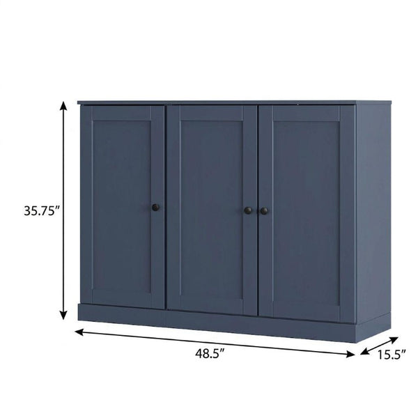 French Solid Wood Shoe Storage Cabinet Entryway Organizer with Elegant Blue Finish