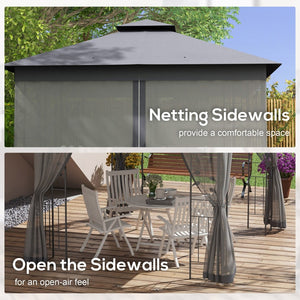 English Elm Outsunny 10' X 11.5' Double Roof Metal Patio Gazebo With Mesh Sides - Elegant Outdoor Canopy For Your Garden W2225P175524-GIGA