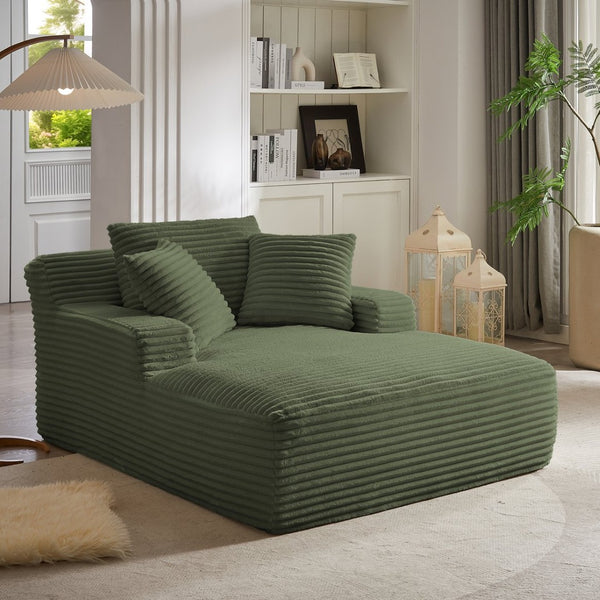 English Elm Oversized Corduroy Chaise Lounge with Pocket Spring Support Ready to Use Living Room Green W2339P442150