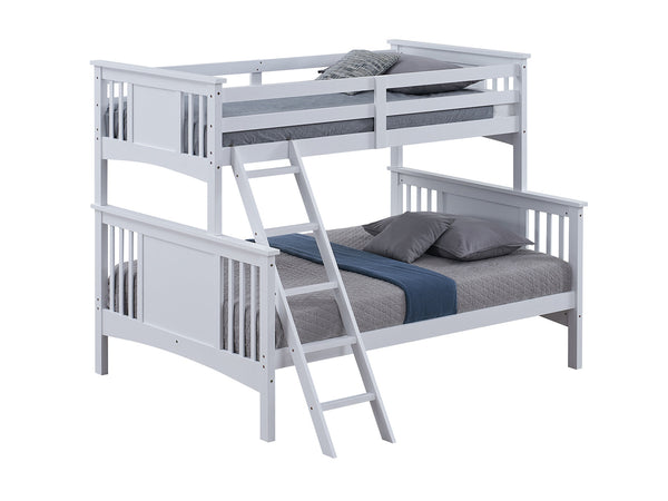 English Elm Modern Twin-Over-Full Bunk Bed with Angled Ladder, Solid Hardwood Frame and Patented Lock Joint White 81 L x 15 W x 4 H B2741S00293