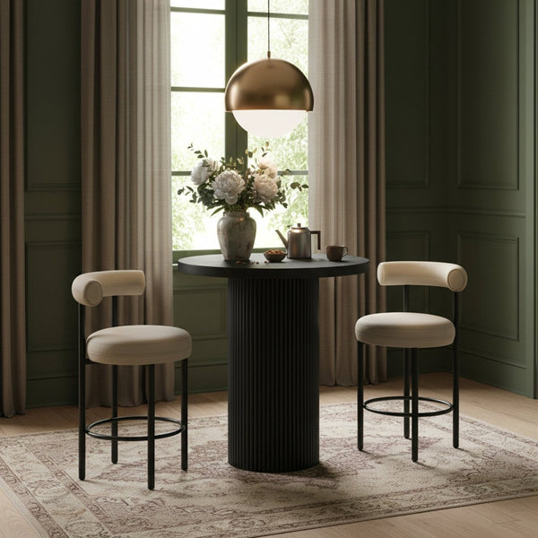 Meridian Furniture Belinda Sculptural Fluted Base Bar Height Table with Oak Veneer Top for Modern Dining Spaces Black 36 inches 755Black-T