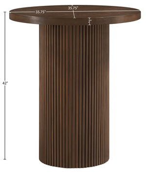 Meridian Furniture Belinda Sculptural Fluted Base Bar Height Table with Oak Veneer Top for Modern Dining Spaces Brown 36 inches 755Brown-T