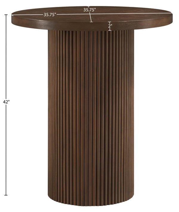 Meridian Furniture Belinda Sculptural Fluted Base Bar Height Table with Oak Veneer Top for Modern Dining Spaces Brown 36 inches 755Brown-T