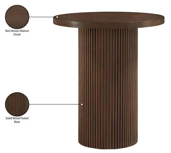 Meridian Furniture Belinda Sculptural Fluted Base Bar Height Table with Oak Veneer Top for Modern Dining Spaces Brown 36 inches 755Brown-T