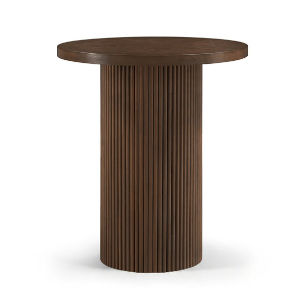 Meridian Furniture Belinda Sculptural Fluted Base Bar Height Table with Oak Veneer Top for Modern Dining Spaces Brown 36 inches 755Brown-T