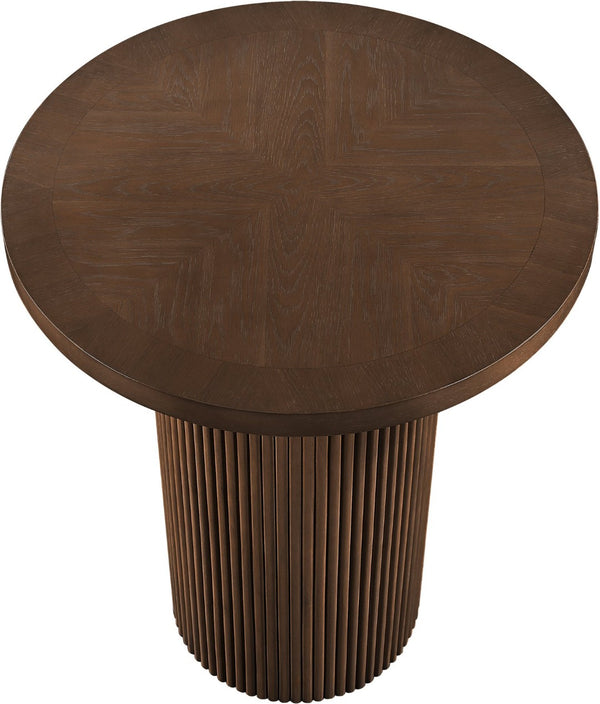 Meridian Furniture Belinda Sculptural Fluted Base Bar Height Table with Oak Veneer Top for Modern Dining Spaces Brown 36 inches 755Brown-T