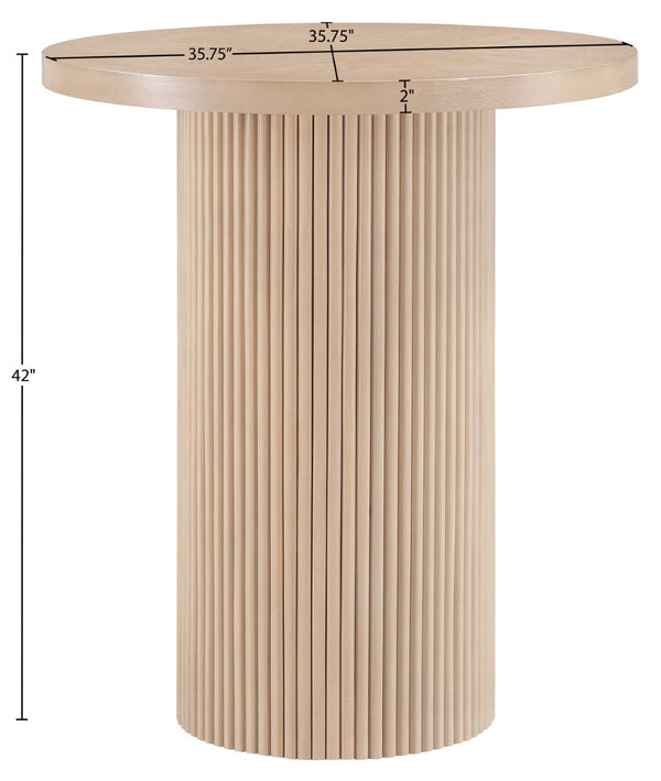 Meridian Furniture Belinda Sculptural Fluted Base Bar Height Table with Oak Veneer Top for Modern Dining Spaces Natural 36 inches 755Oak-T