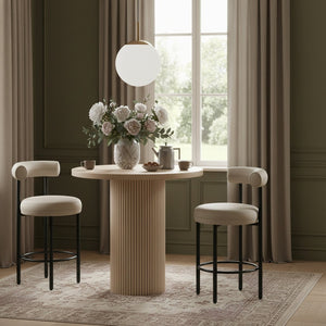 Meridian Furniture Belinda Sculptural Fluted Base Bar Height Table with Oak Veneer Top for Modern Dining Spaces Natural 36 inches 755Oak-T