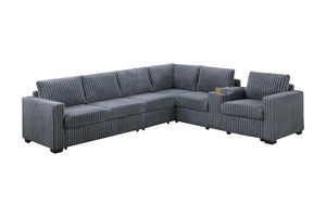 English Elm Modern Corduroy L-shaped Sectional with Usb Charging Console Cup Holders Living Room Dark Gray B011S02209