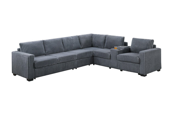 English Elm Modern Corduroy L-shaped Sectional with Usb Charging Console Cup Holders Living Room Dark Gray B011S02209