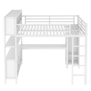 English Elm Metal Queen Size Loft Bed With L-Shaped Desk, Storage Cubes & Shelves For Kids, Teens & Adults W1580S00108
