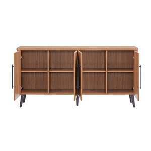 English Elm Jodie 65" Fluted Sideboard with Ribbed Doors, 8 Hidden Shelves, Soft-Close, Metal Legs, Modern Appeal Maple B365P397678