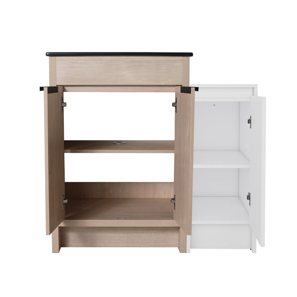 English Elm 36 Inch Freestanding Bathroom Vanity With Black Sink, Soft-Close Doors & Ample Storage Solutions W999S00303