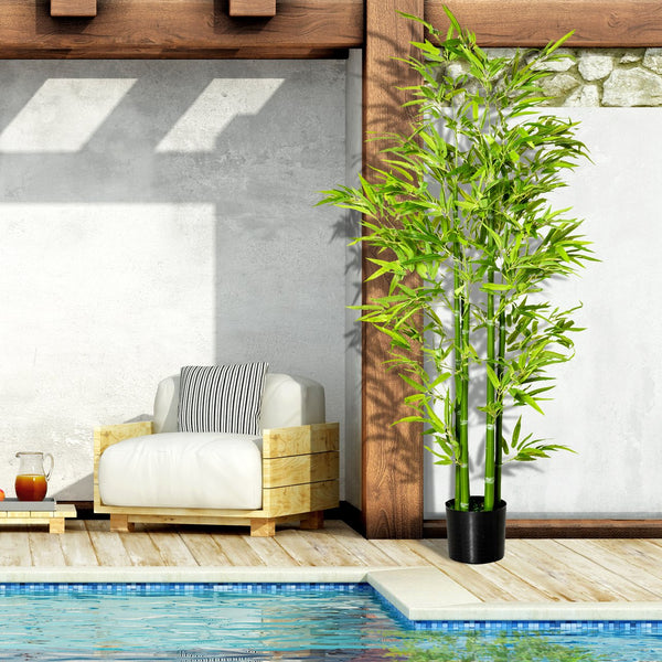 English Elm HOMCOM 5FT Artificial Bamboo Tree in Nursery Pot with 924 Realistic Leaves, Low-Maintenance Green Décor W2225P217276