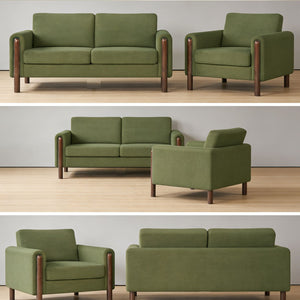English Elm Comfy Mid-century Modern Loveseat with Walnut Legs Teddy Fabric 2-seat Small Space Sofa Green W2308P463602