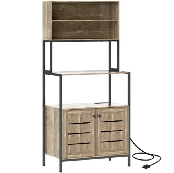 English Elm Convenient Matte Black Bakers Rack with Power Outlets Usb Ports and Open Shelving T3971P429702