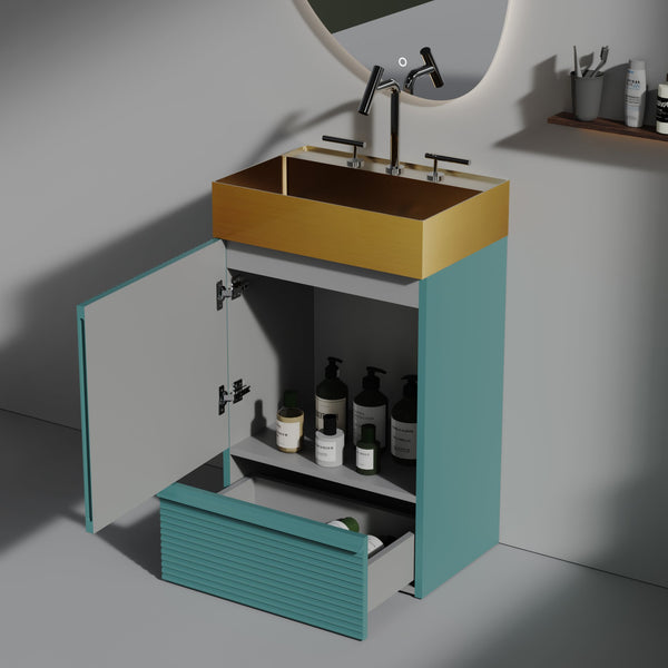 English Elm Gada 20" Aquamarine Bathroom Vanity With Gold Stainless Steel Sink - Modern Freestanding Design W1865S00095